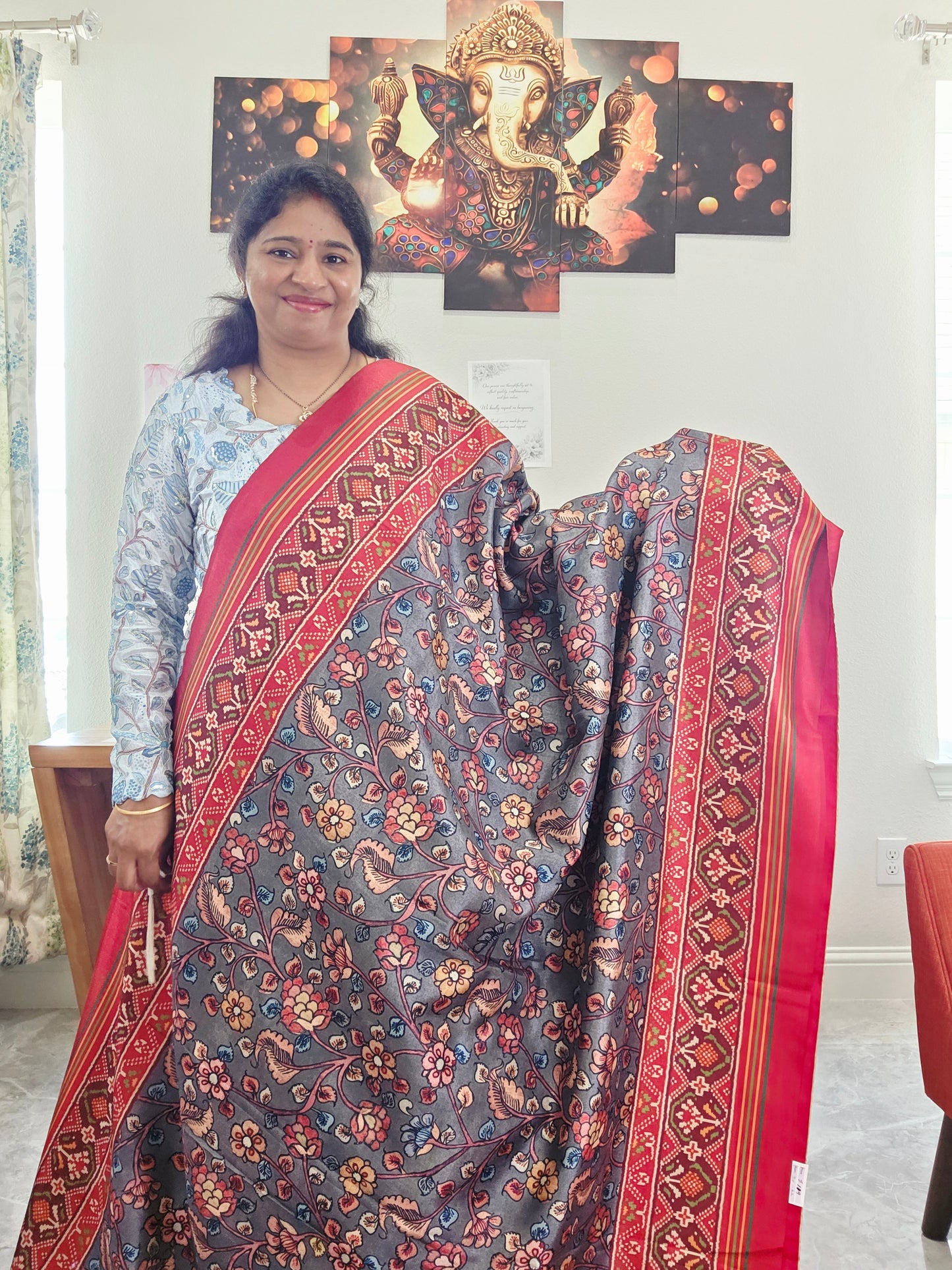Blended Viscose Spun Silk Kalamkari Digital Print Saree - Blouse