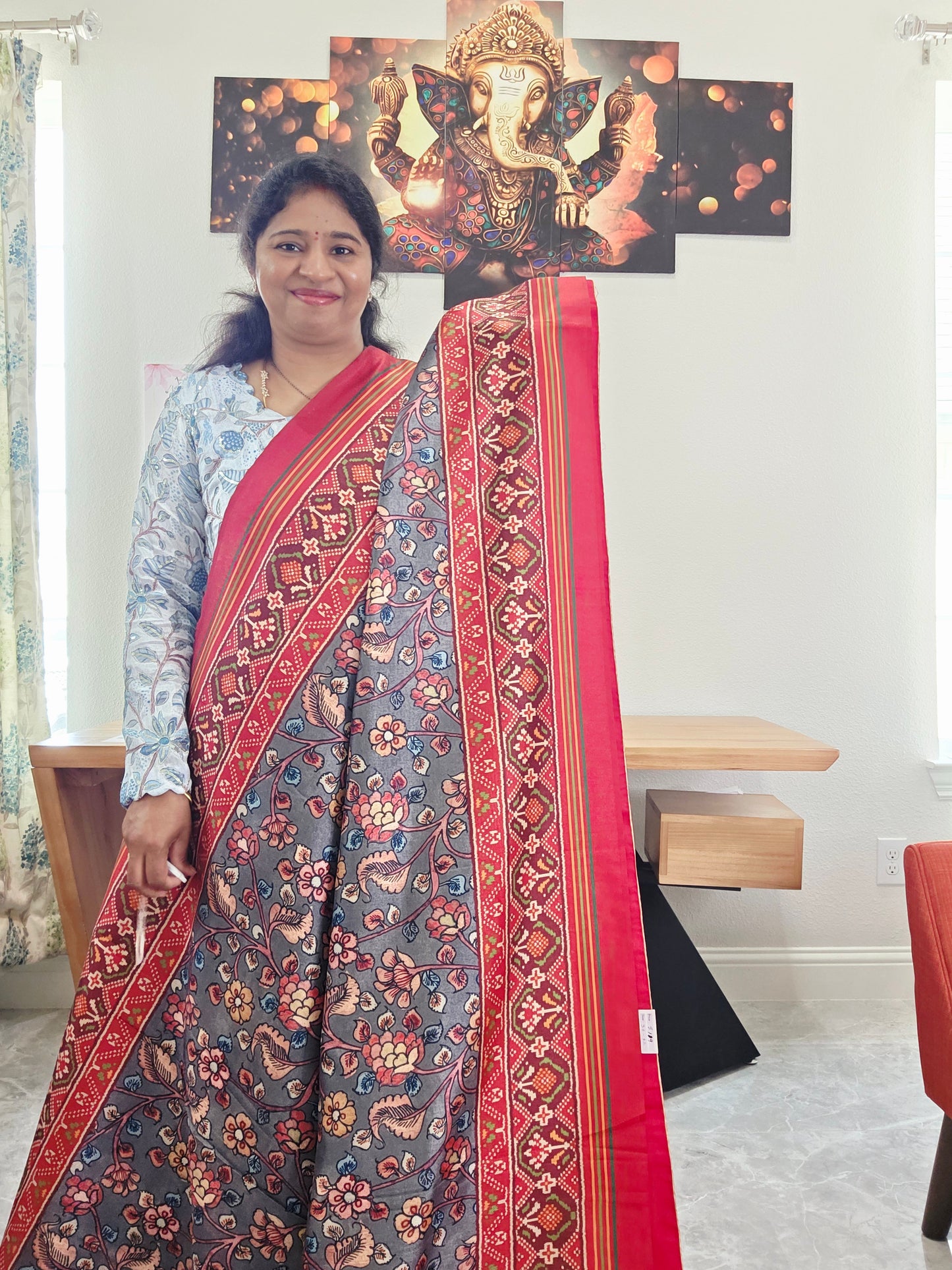 Blended Viscose Spun Silk Kalamkari Digital Print Saree - Blouse