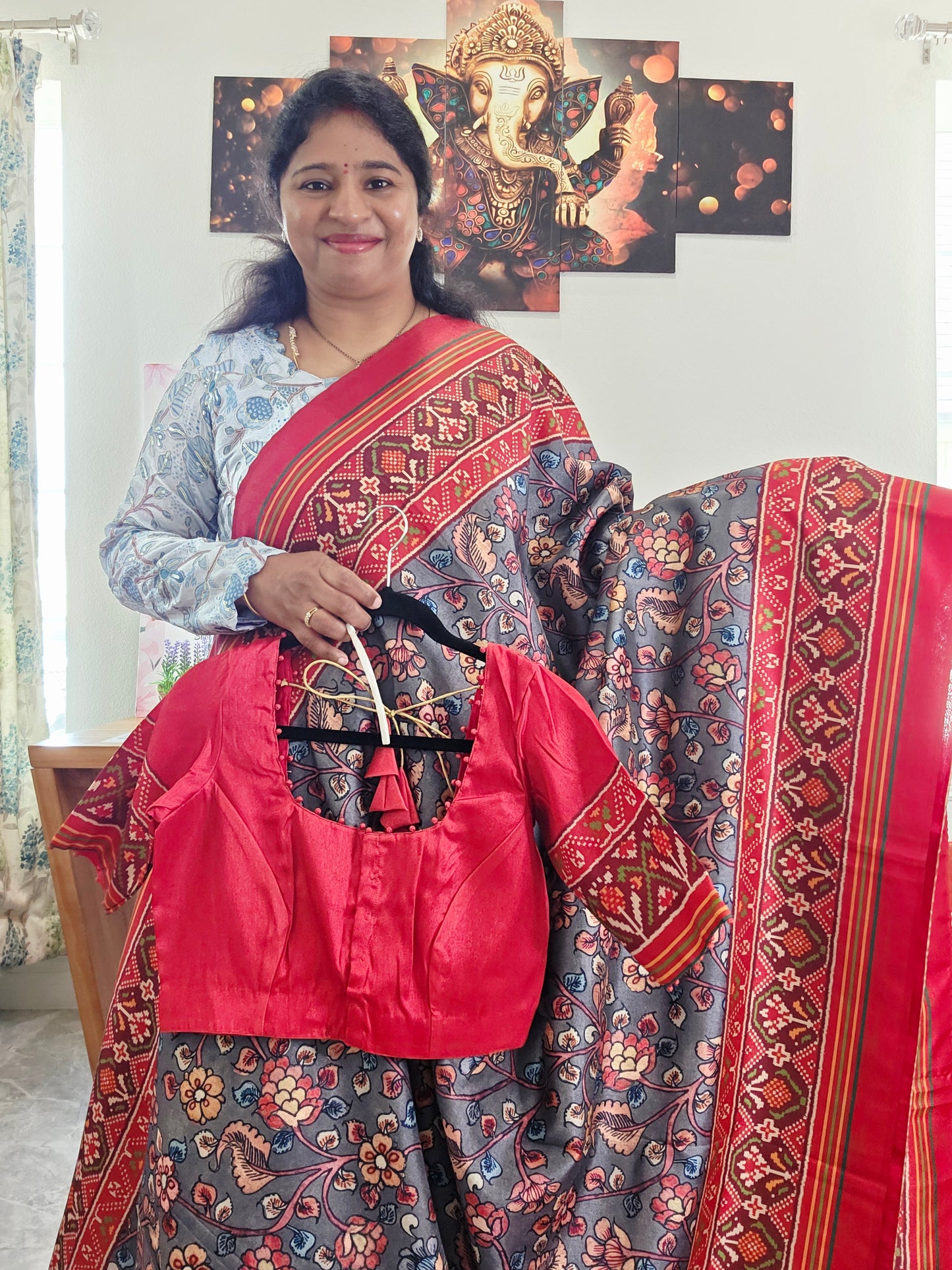 Blended Viscose Spun Silk Kalamkari Digital Print Saree - Blouse
