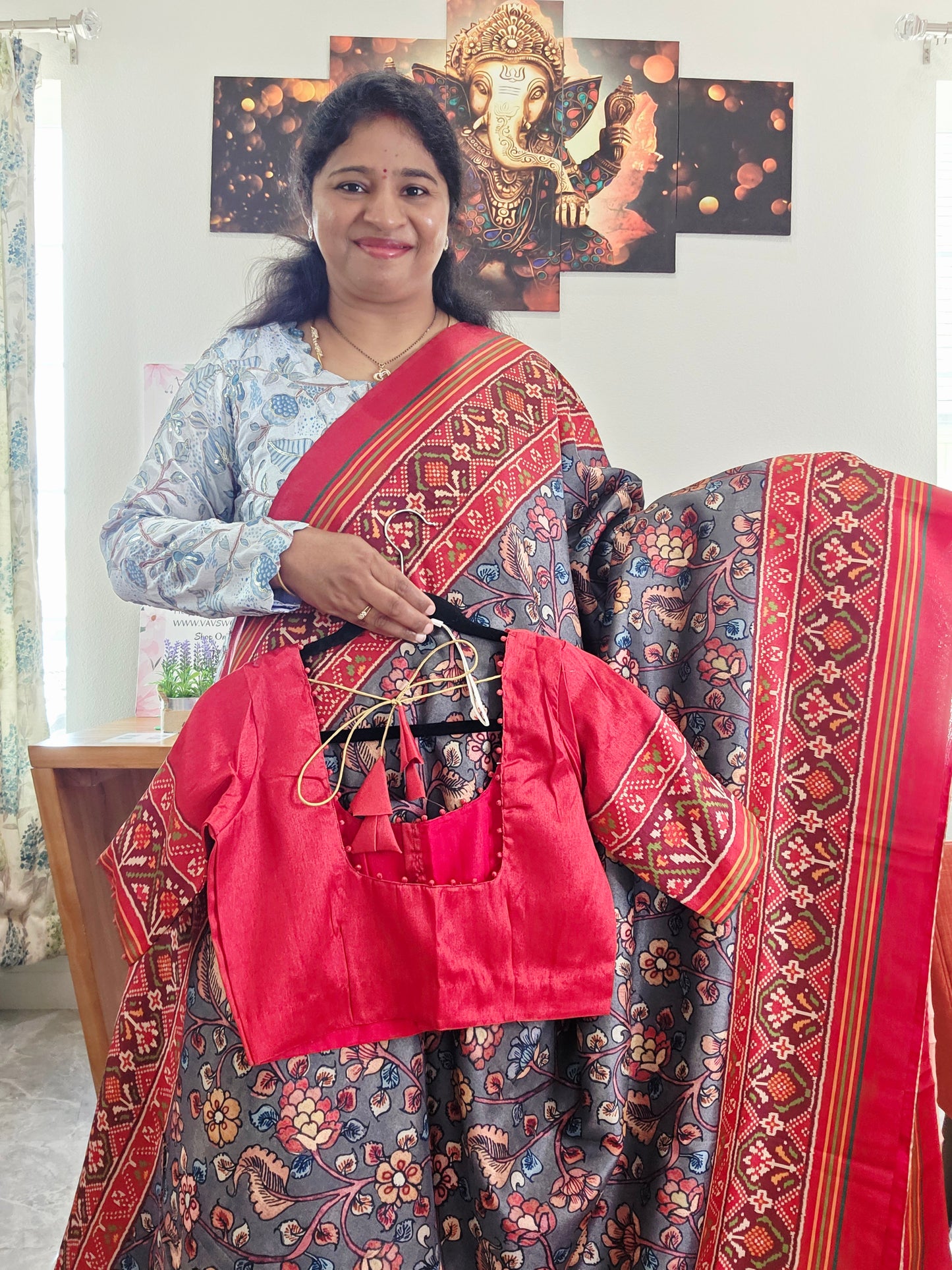 Blended Viscose Spun Silk Kalamkari Digital Print Saree - Blouse