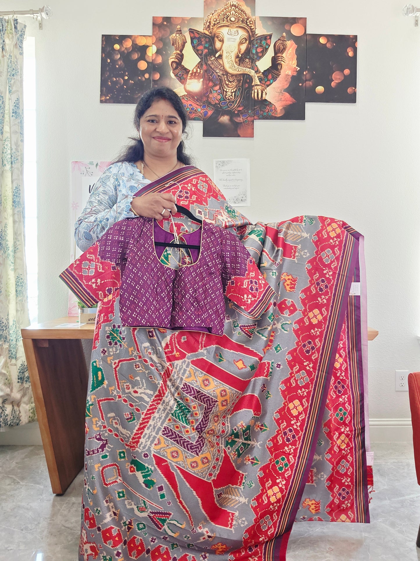 Blended Viscose Spun Silk Kalamkari Digital Print Saree - Blouse