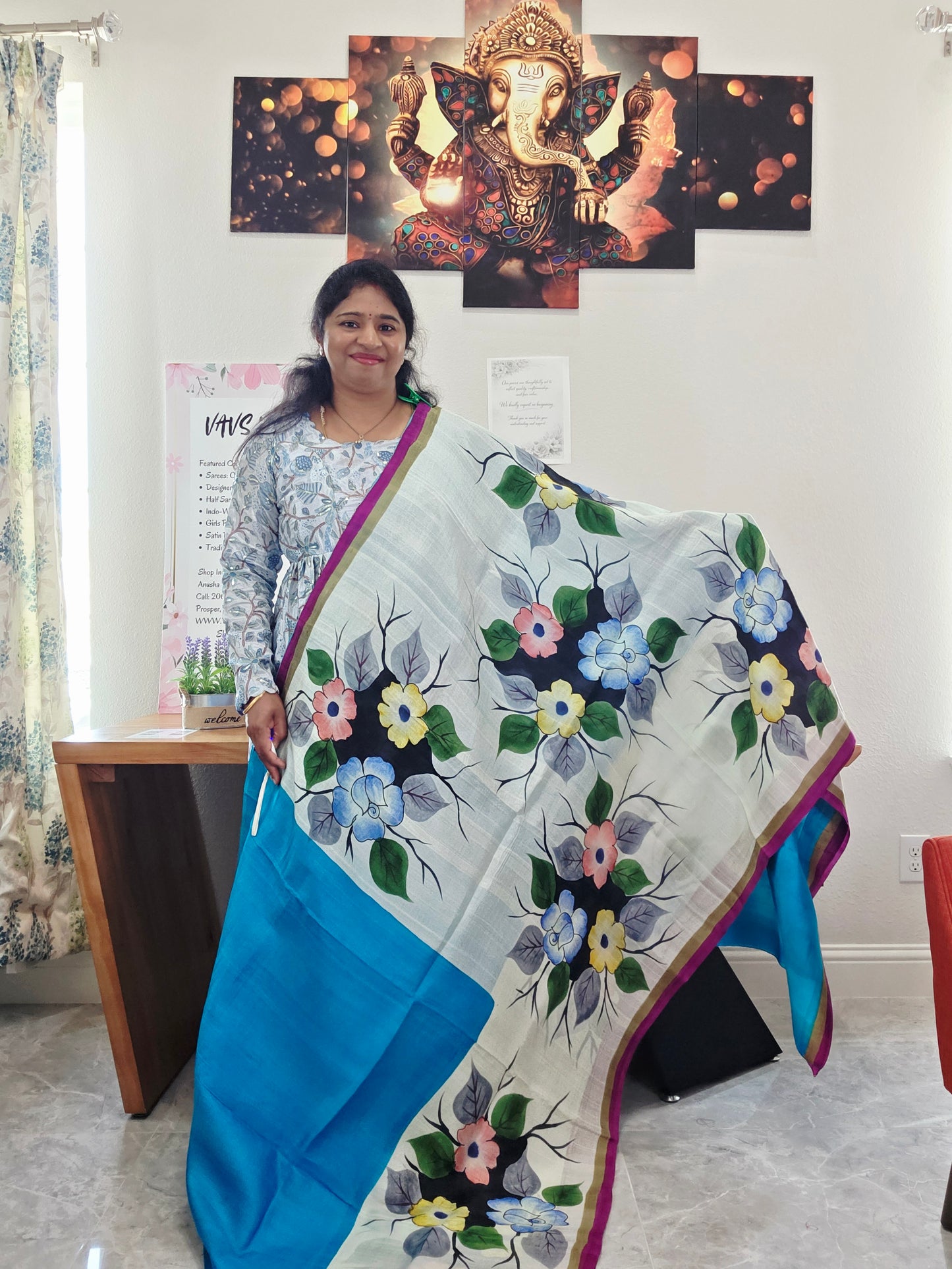 Exclusive Designer Pure Tussar Silk Saree with Puff Sleeves Blouse