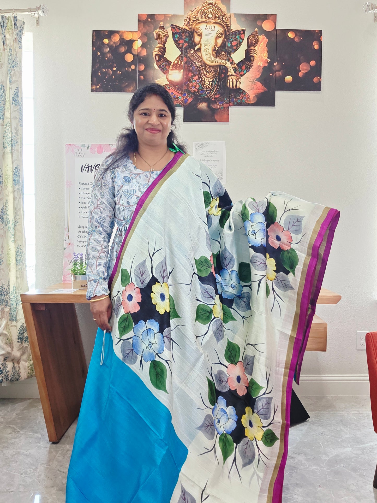 Exclusive Designer Pure Tussar Silk Saree with Puff Sleeves Blouse