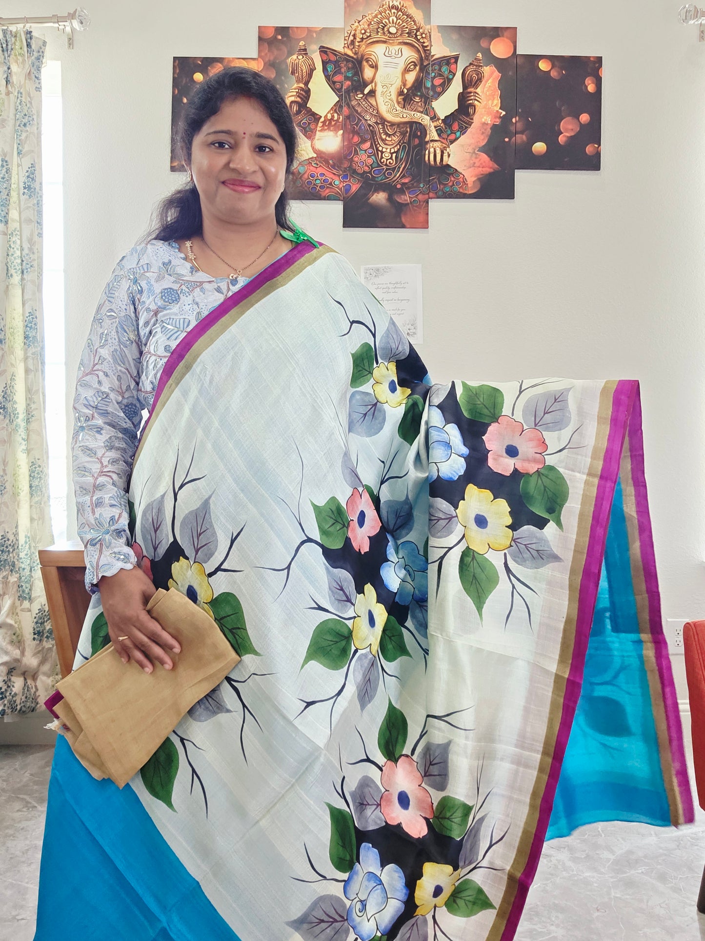 Exclusive Designer Pure Tussar Silk Saree with Puff Sleeves Blouse