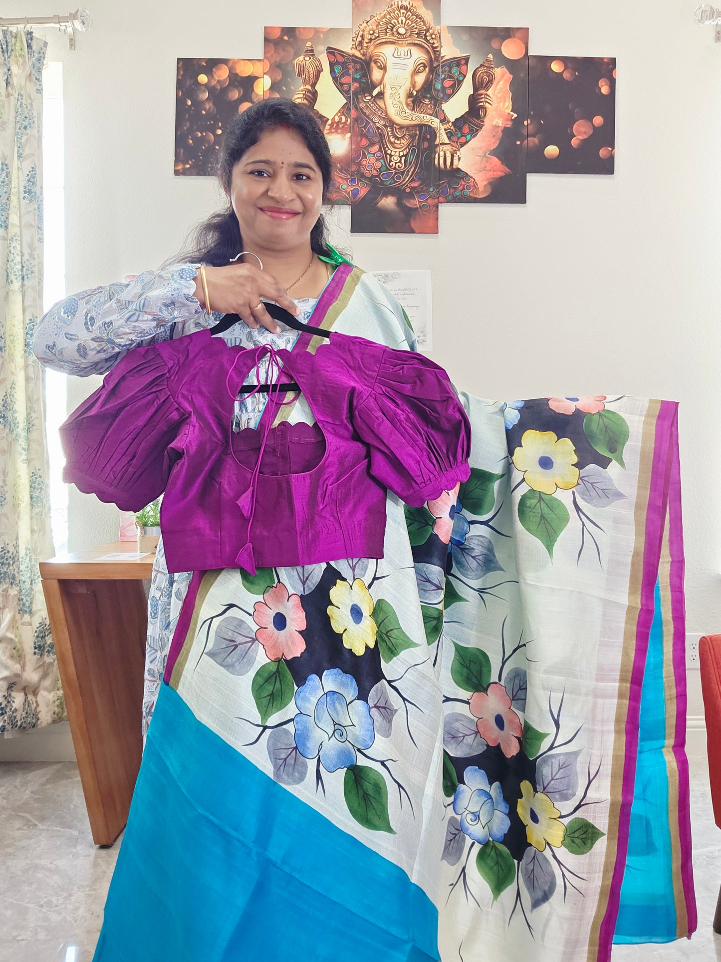 Exclusive Designer Pure Tussar Silk Saree with Puff Sleeves Blouse