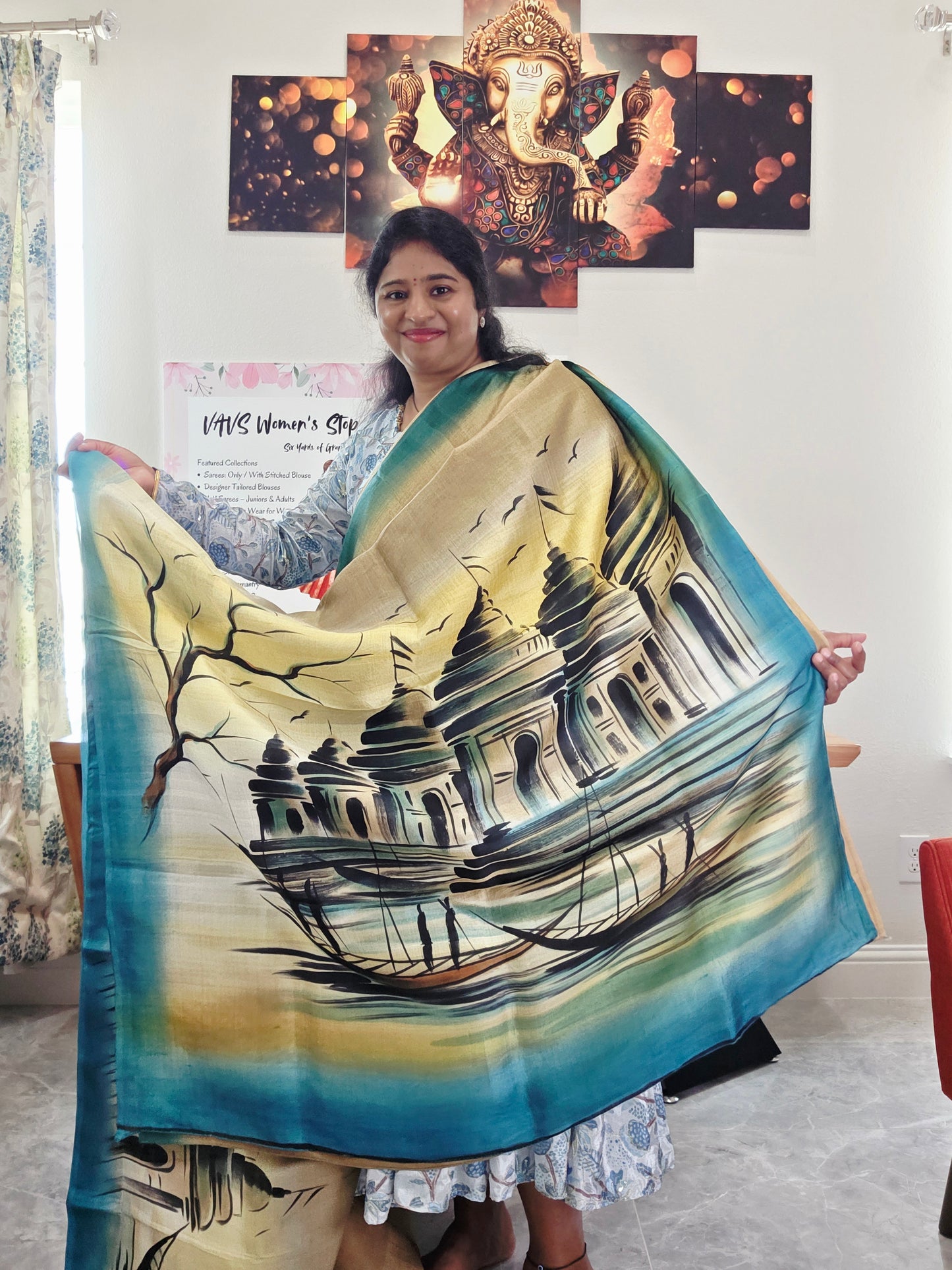 Exclusive Designer Pure Tussar Silk Saree with Puff Sleeves Blouse