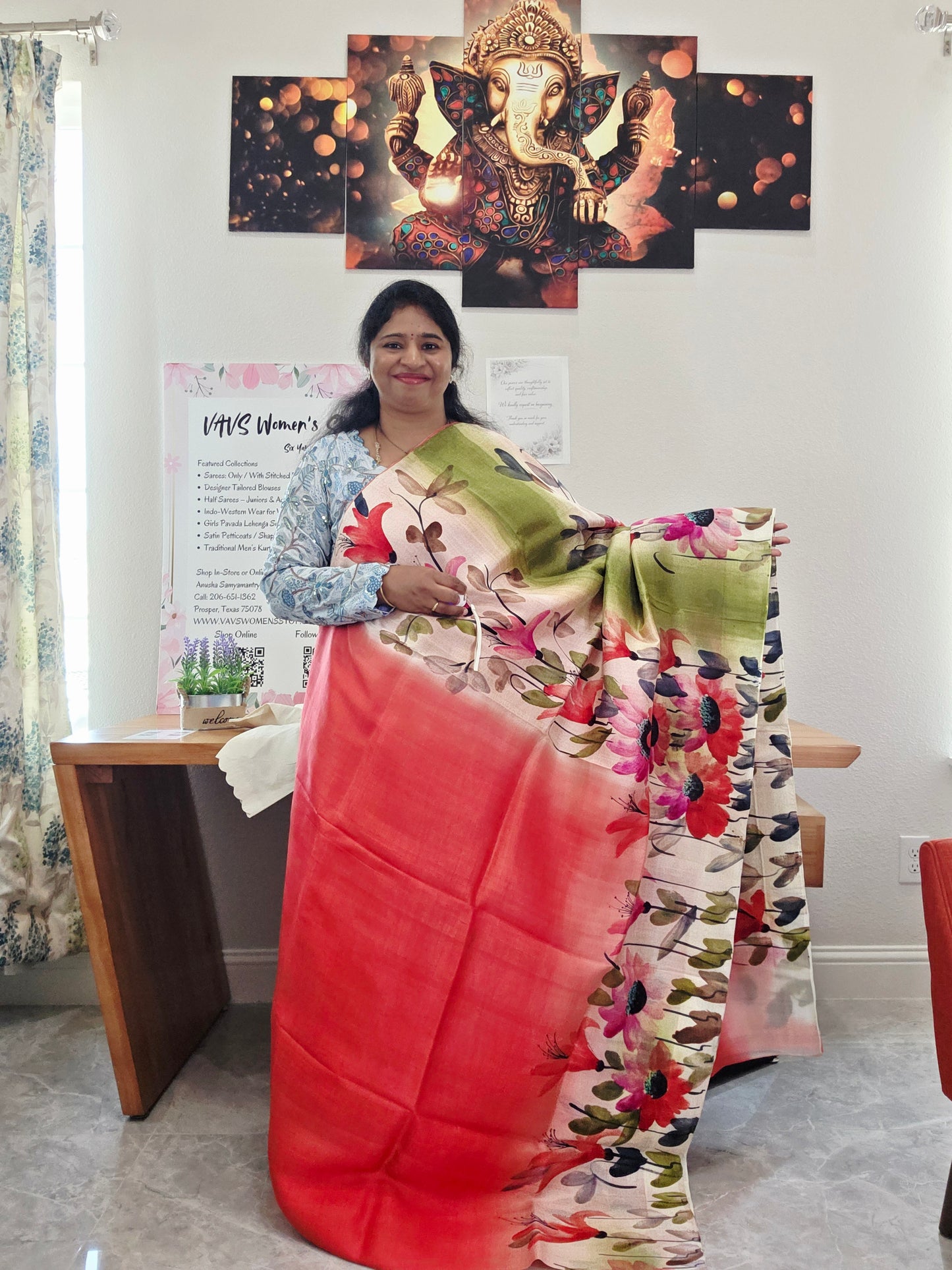 Pure Tussar Silk Shaded Floral Print Saree