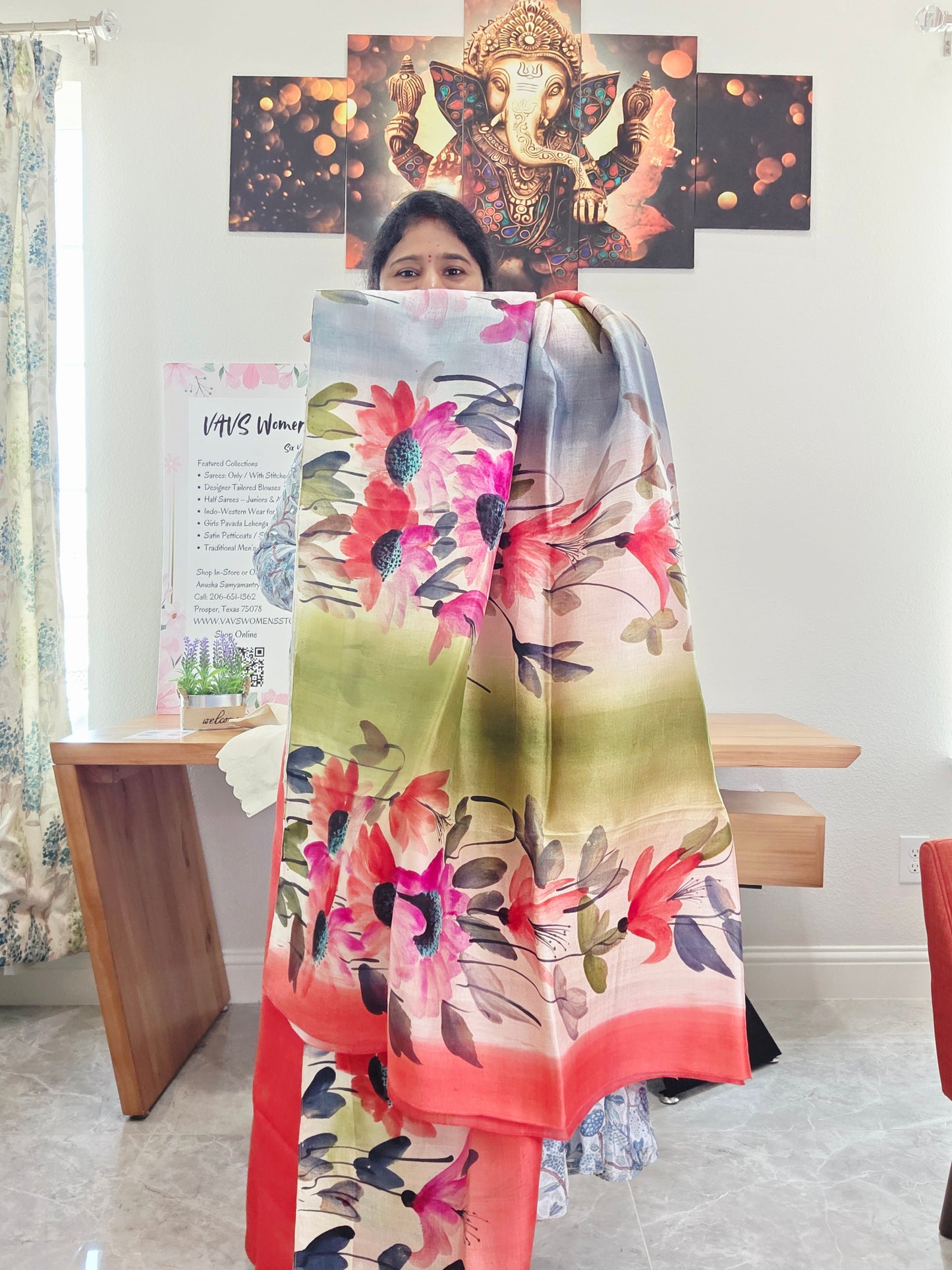 Pure Tussar Silk Shaded Floral Print Saree