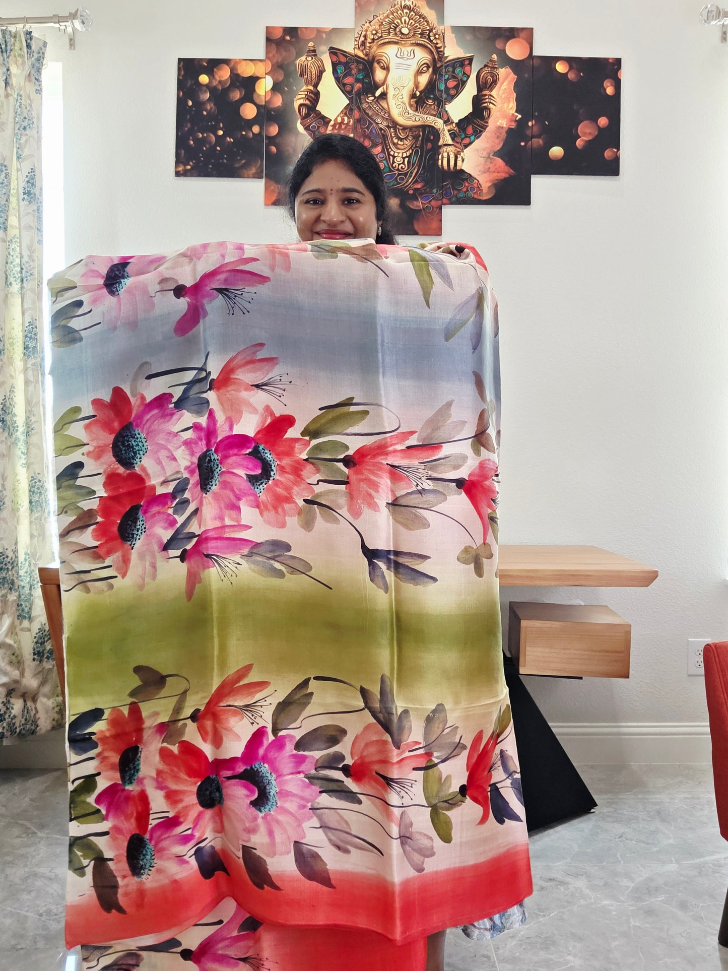 Pure Tussar Silk Shaded Floral Print Saree