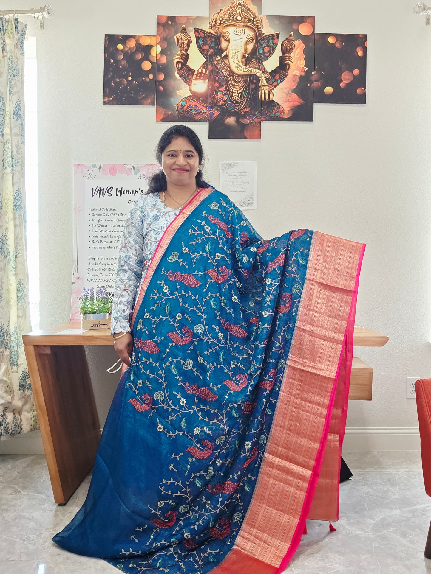 Premium Kota Silk Meenakari Designer Saree with All-Over Peacock Embroidery | Stitched Blouse Included
