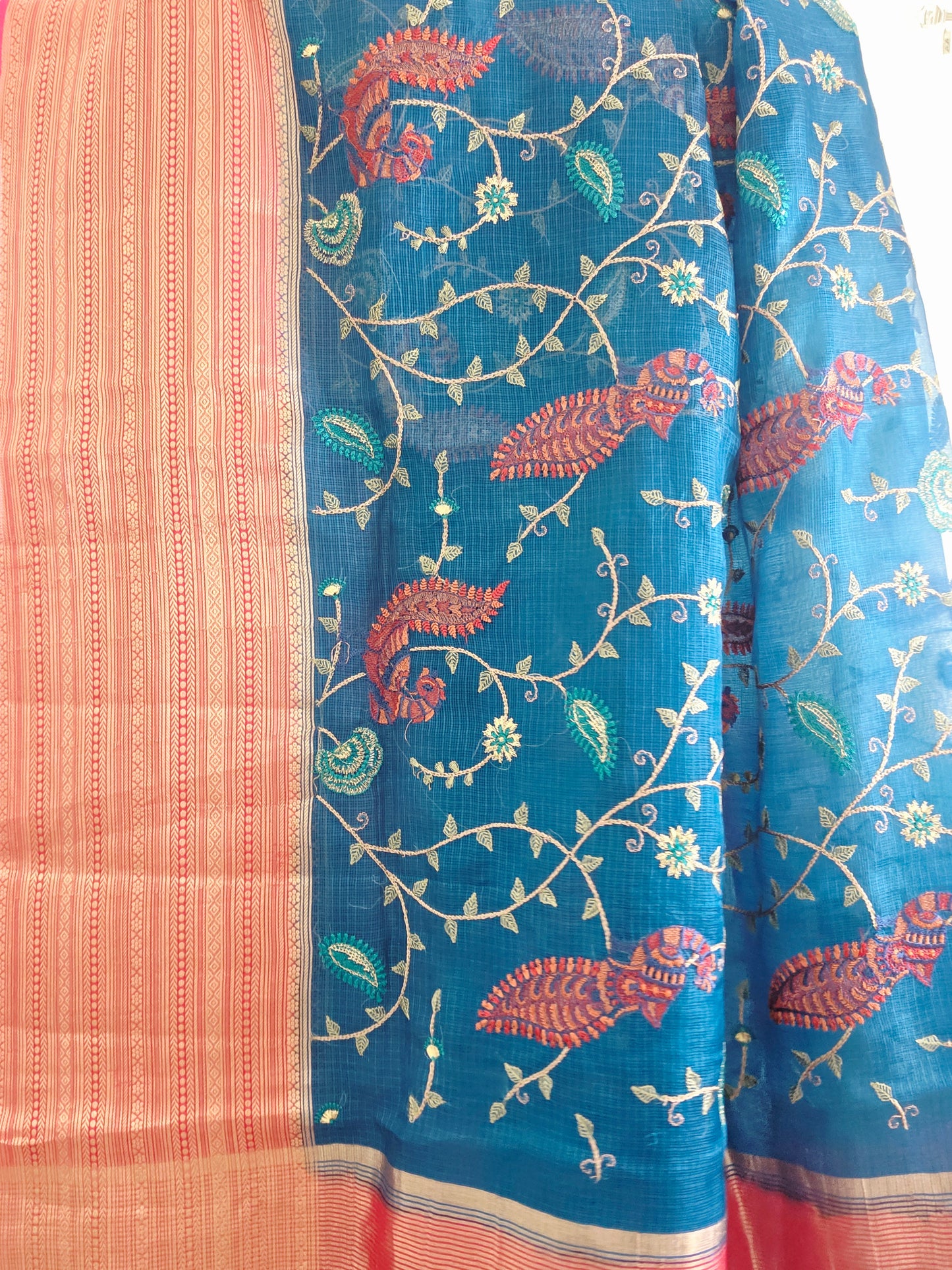 Premium Kota Silk Meenakari Designer Saree with All-Over Peacock Embroidery | Stitched Blouse Included