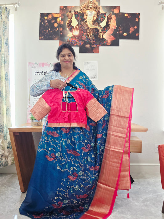 Premium Kota Silk Meenakari Designer Saree with All-Over Peacock Embroidery | Stitched Blouse Included