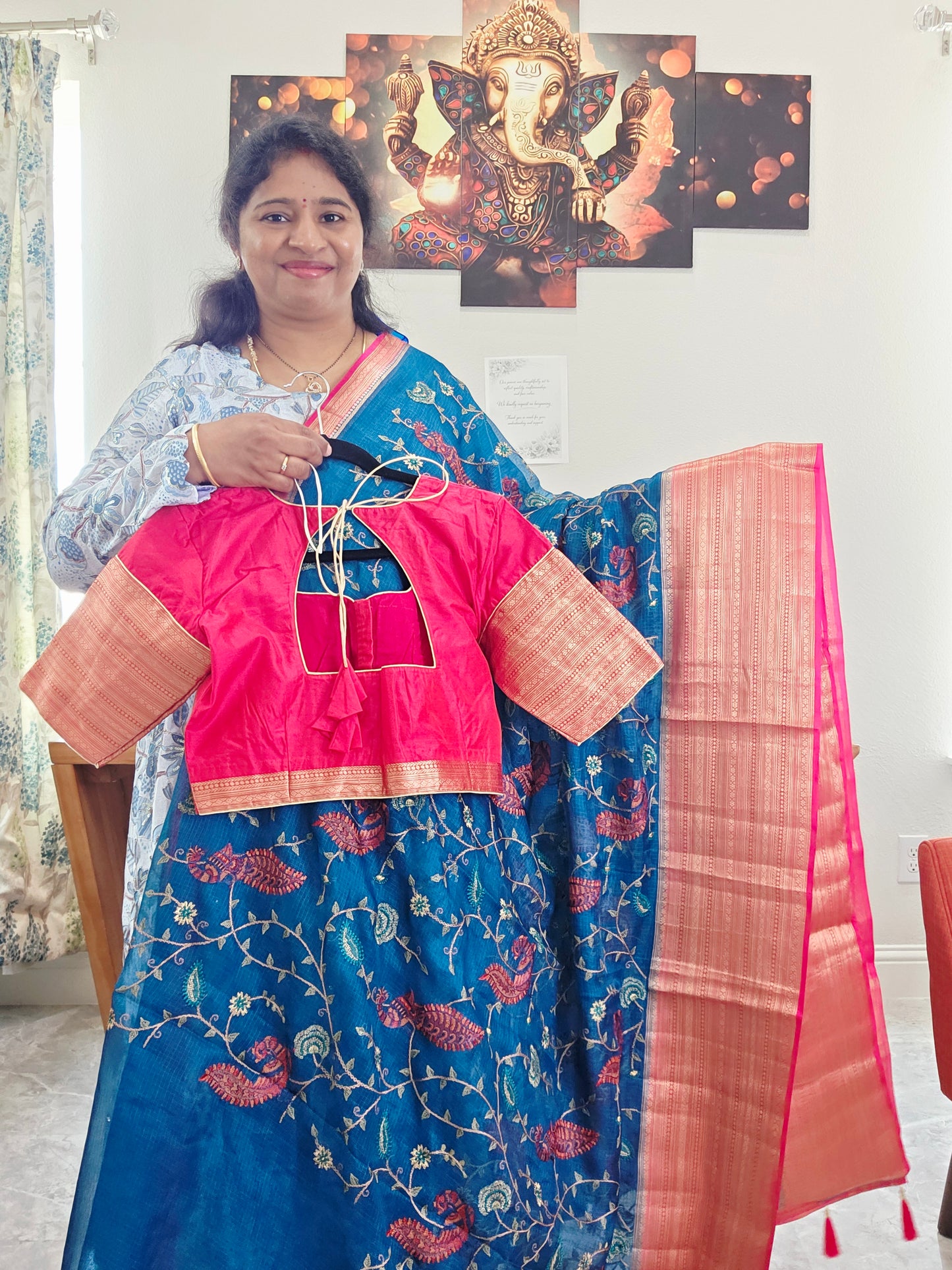 Premium Kota Silk Meenakari Designer Saree with All-Over Peacock Embroidery | Stitched Blouse Included