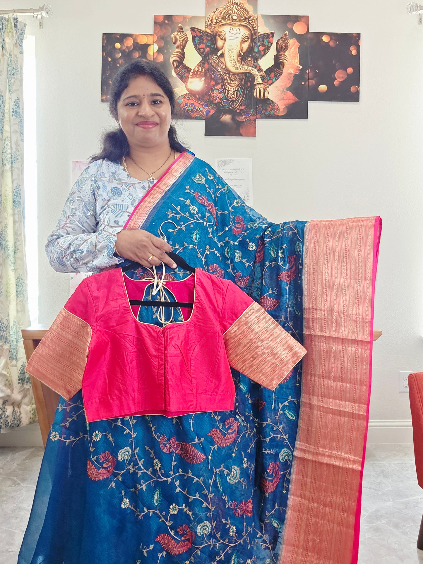 Premium Kota Silk Meenakari Designer Saree with All-Over Peacock Embroidery | Stitched Blouse Included