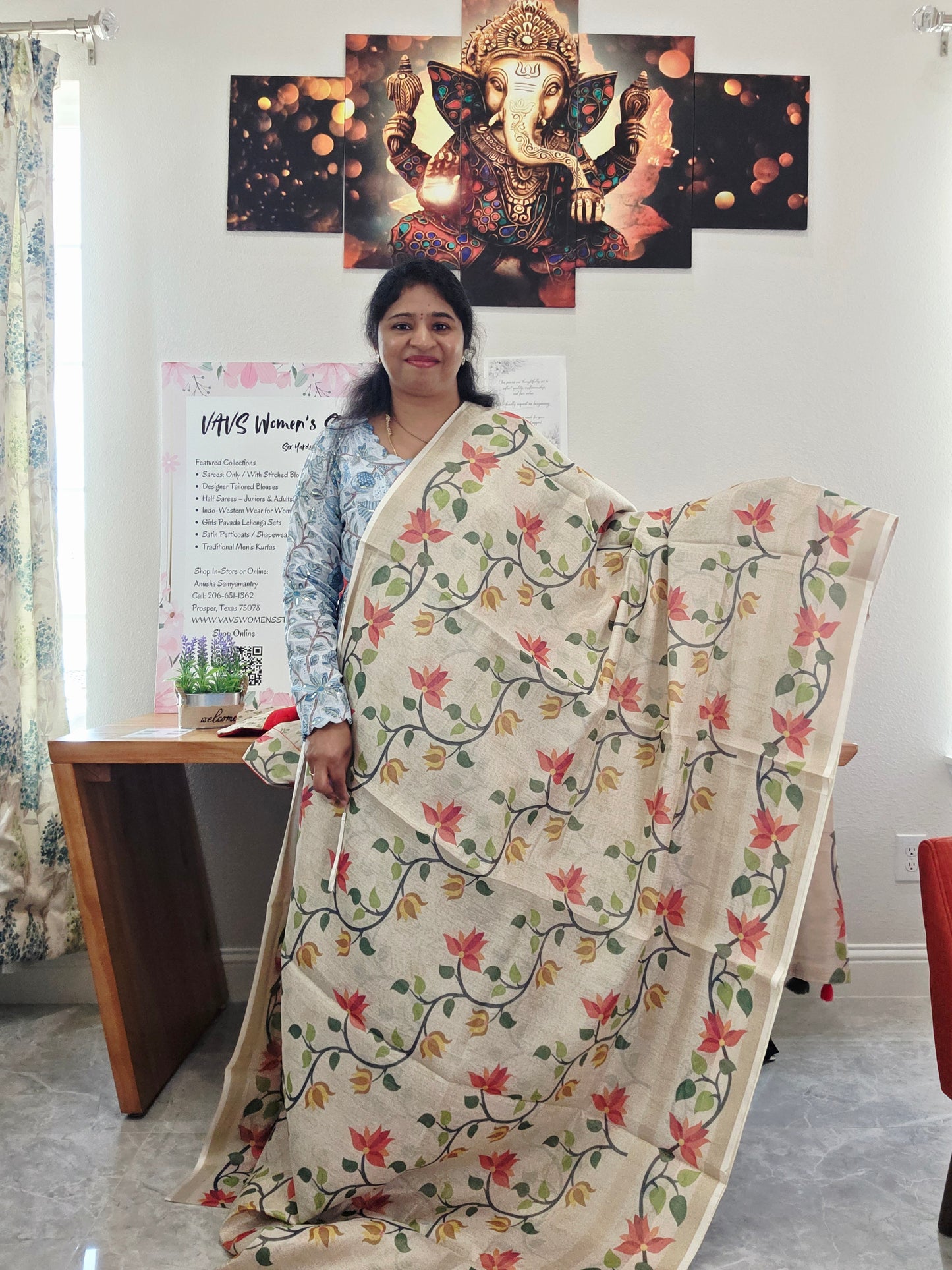 Linen Cotton Tissue Saree with Allover Jamdani Design - Stitched Blouse