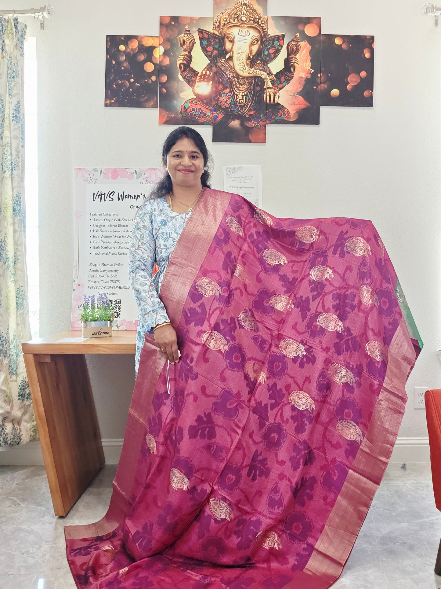 Raspberry Pink Semi Kanchi Ikat Pochampally Print Soft Silk Saree with Emerald Green Border