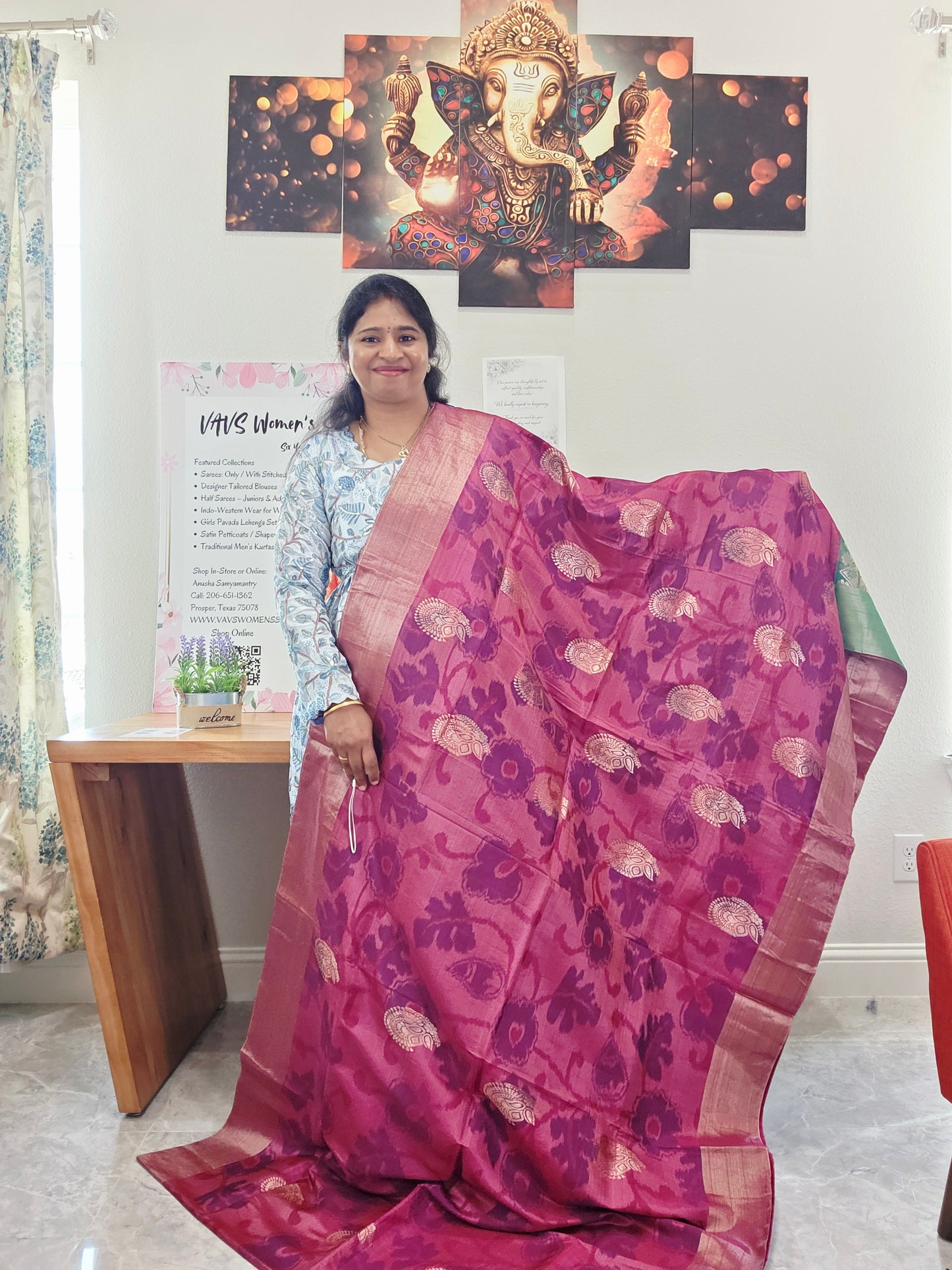Raspberry Pink Semi Kanchi Ikat Pochampally Print Soft Silk Saree with Emerald Green Border