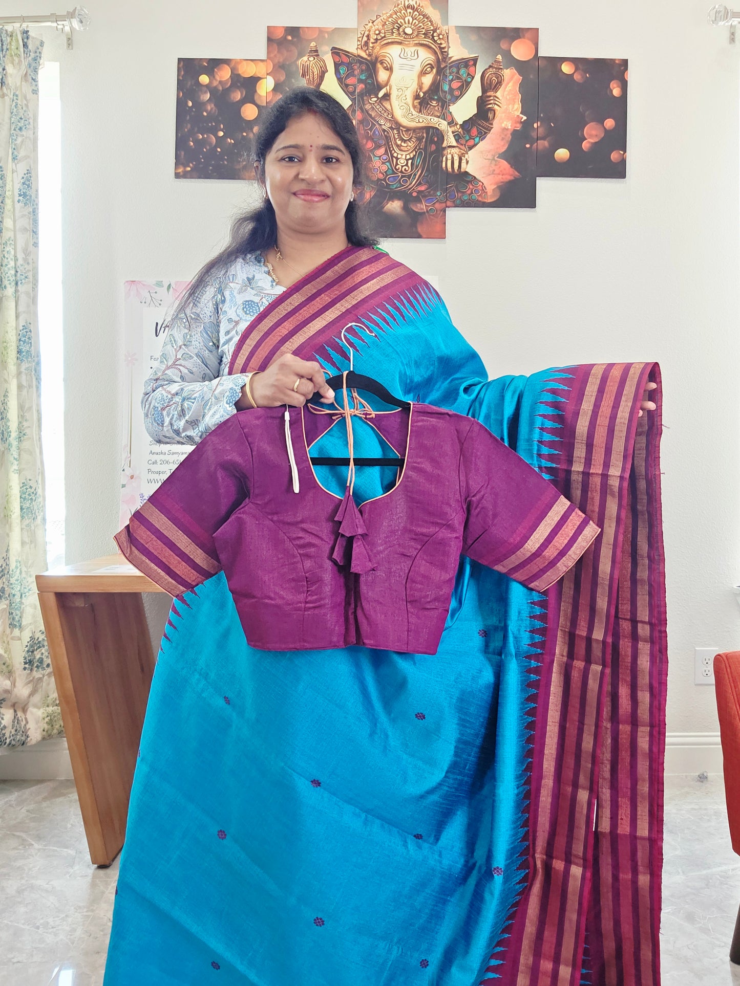 Pure Rawsilk Handloom Dolabedi Temple Border Saree - Blouse
