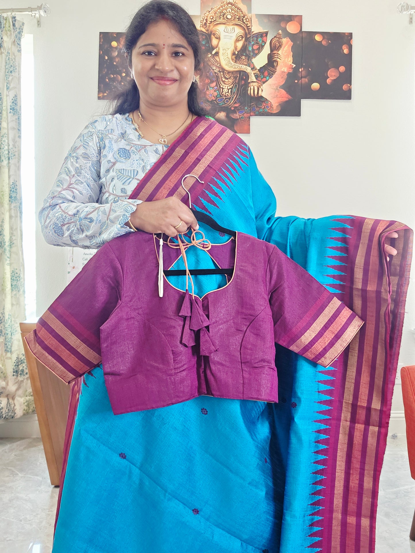 Pure Rawsilk Handloom Dolabedi Temple Border Saree - Blouse