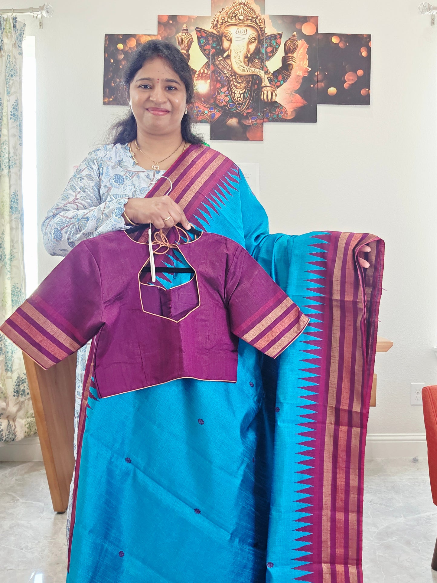 Pure Rawsilk Handloom Dolabedi Temple Border Saree - Blouse