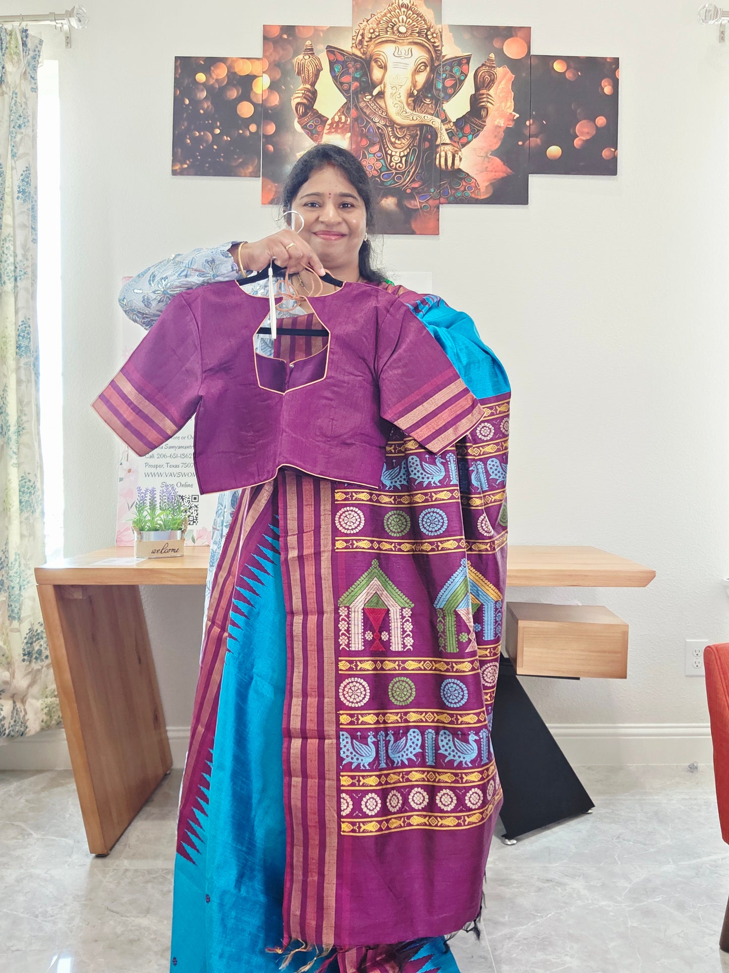 Pure Rawsilk Handloom Dolabedi Temple Border Saree - Blouse