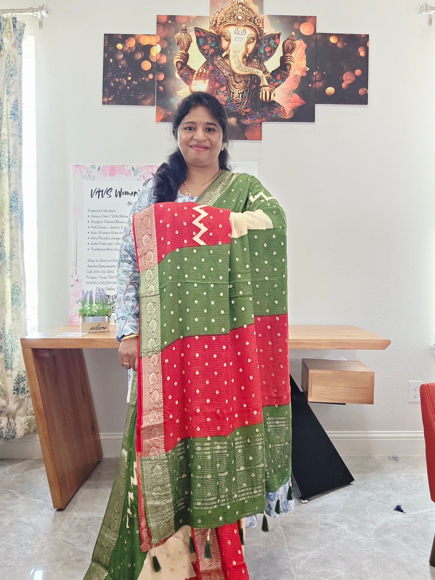 Shaded Chinon Chiffon Checkered Saree with Zari Border | Lightweight Party Wear | Blouse Piece Included
