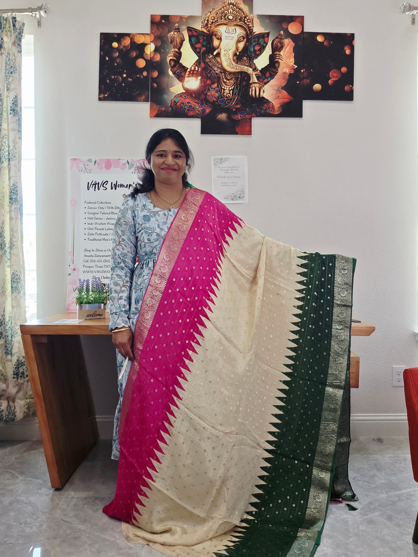 Shaded Chinon Chiffon Checkered Saree with Zari Border | Lightweight Party Wear | Blouse Piece Included