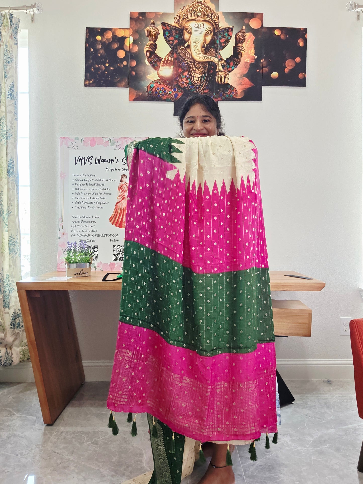 Shaded Chinon Chiffon Checkered Saree with Zari Border | Lightweight Party Wear | Blouse Piece Included