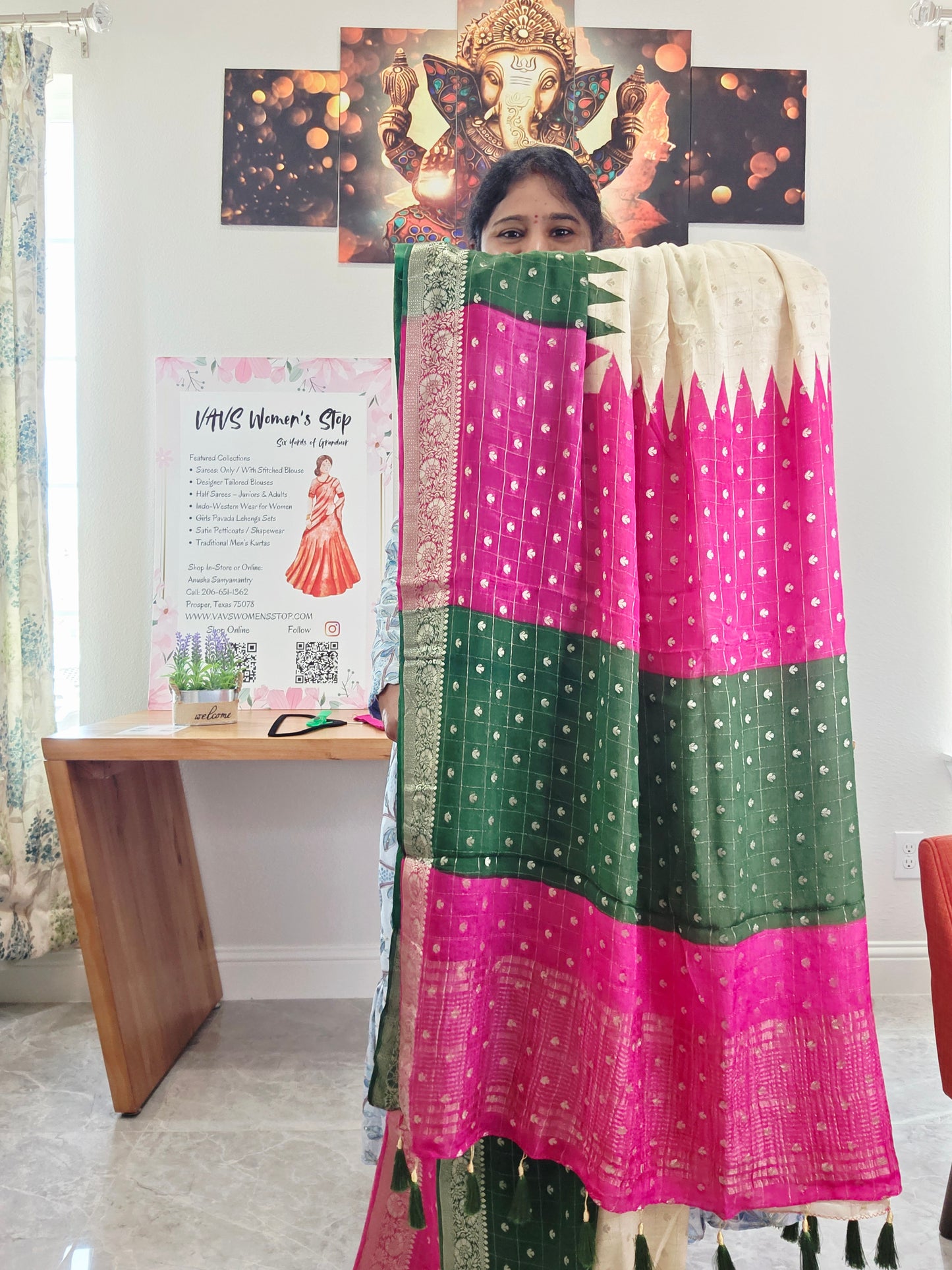 Shaded Chinon Chiffon Checkered Saree with Zari Border | Lightweight Party Wear | Blouse Piece Included