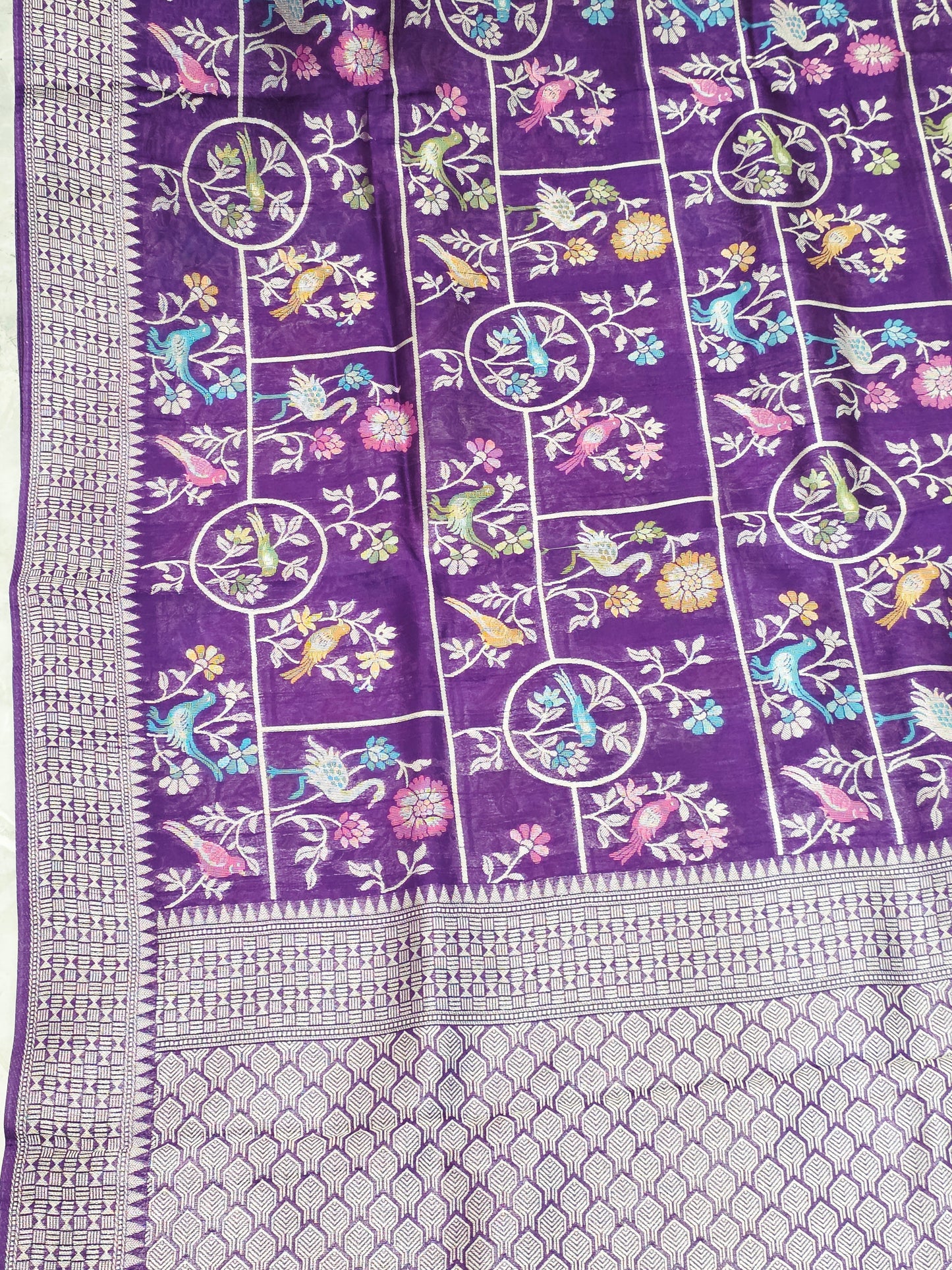 Royal Violet Chanderi Linen Tussar Blended Benarasi Saree With Stitched Blouse