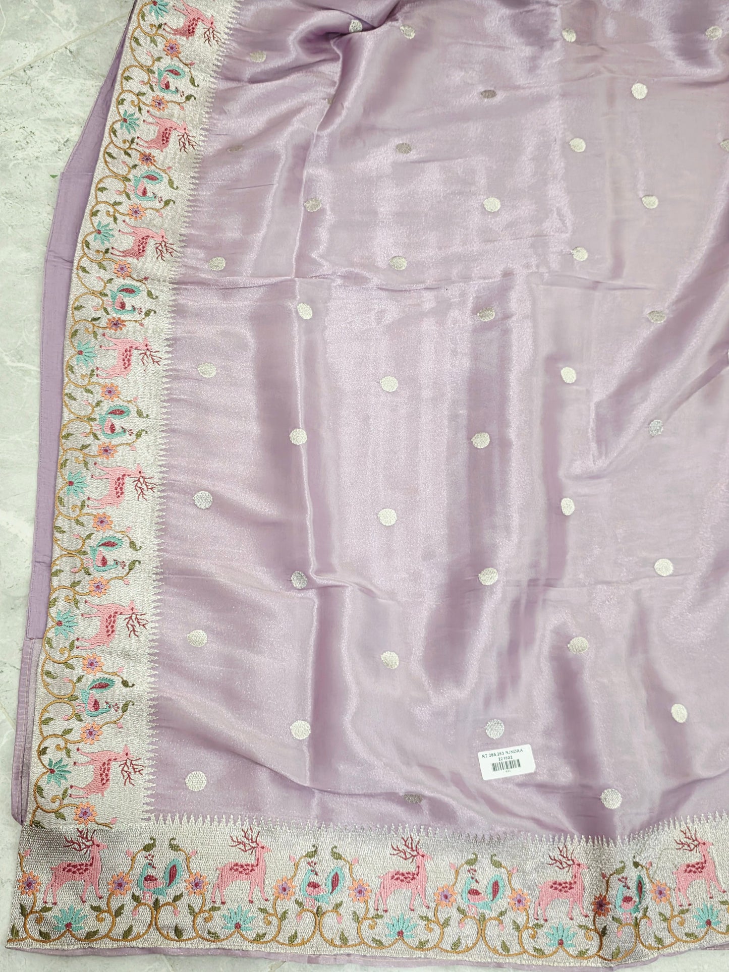 Blush Lavender Soft Tissue Silk Saree With Embroidered Border Stitched Blouse