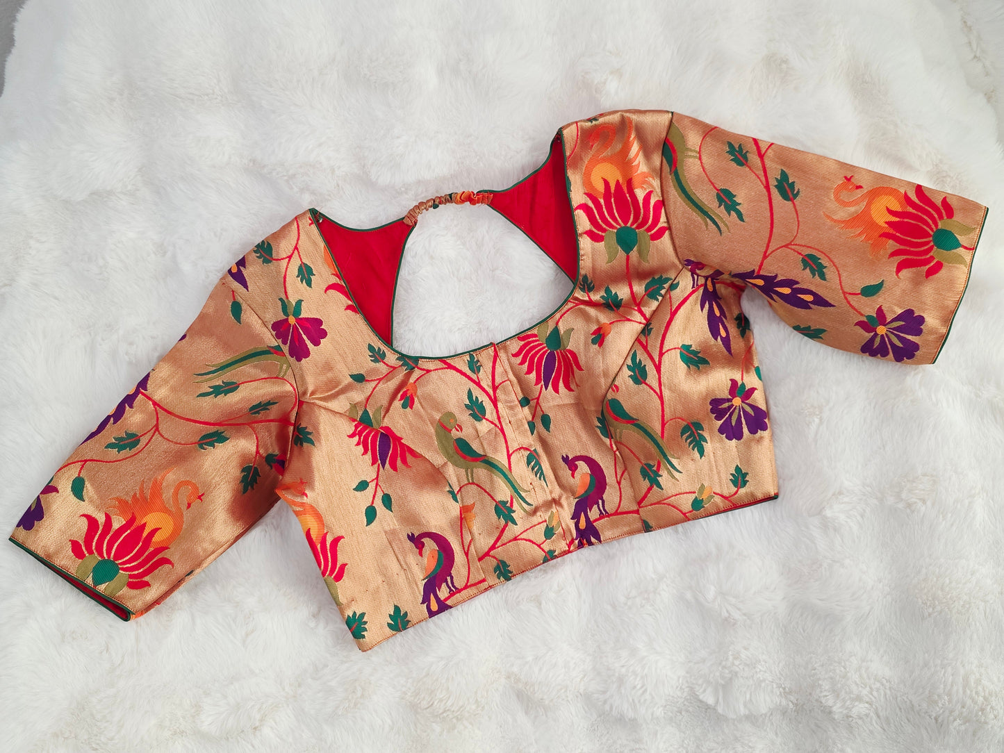 Royal Red Paithani Garden Semi Benarasi Stitched Blouse