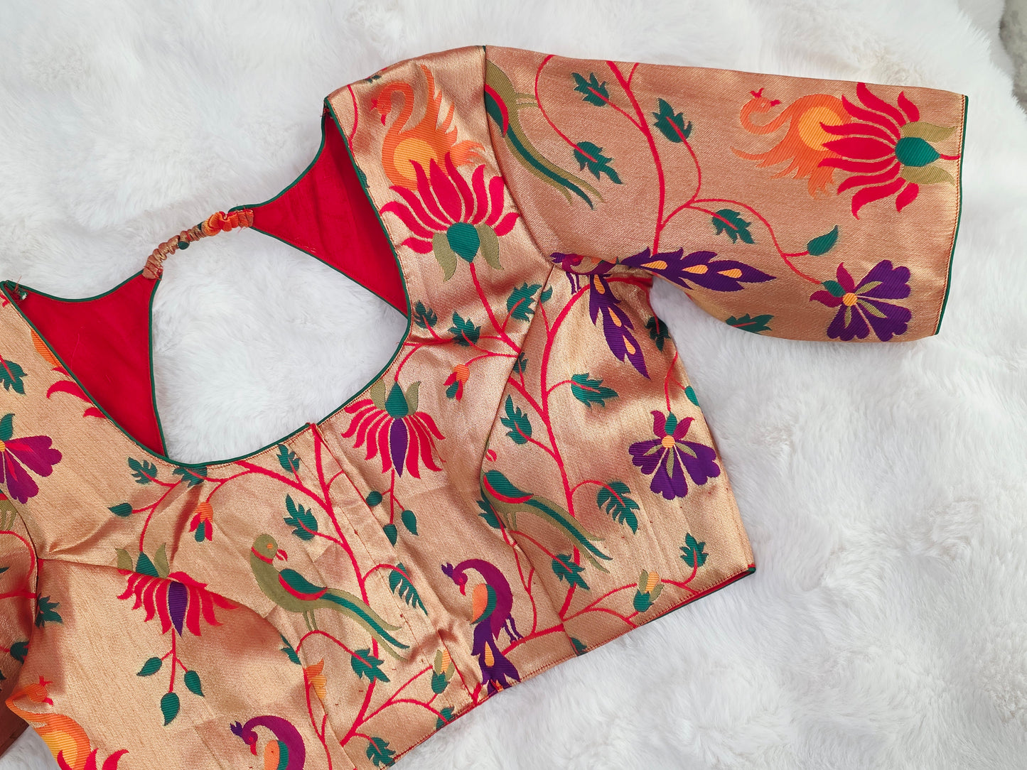 Royal Red Paithani Garden Semi Benarasi Stitched Blouse