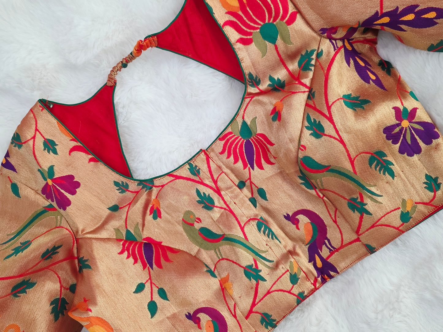 Royal Red Paithani Garden Semi Benarasi Stitched Blouse