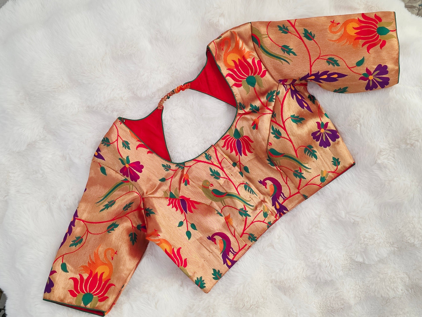 Royal Red Paithani Garden Semi Benarasi Stitched Blouse