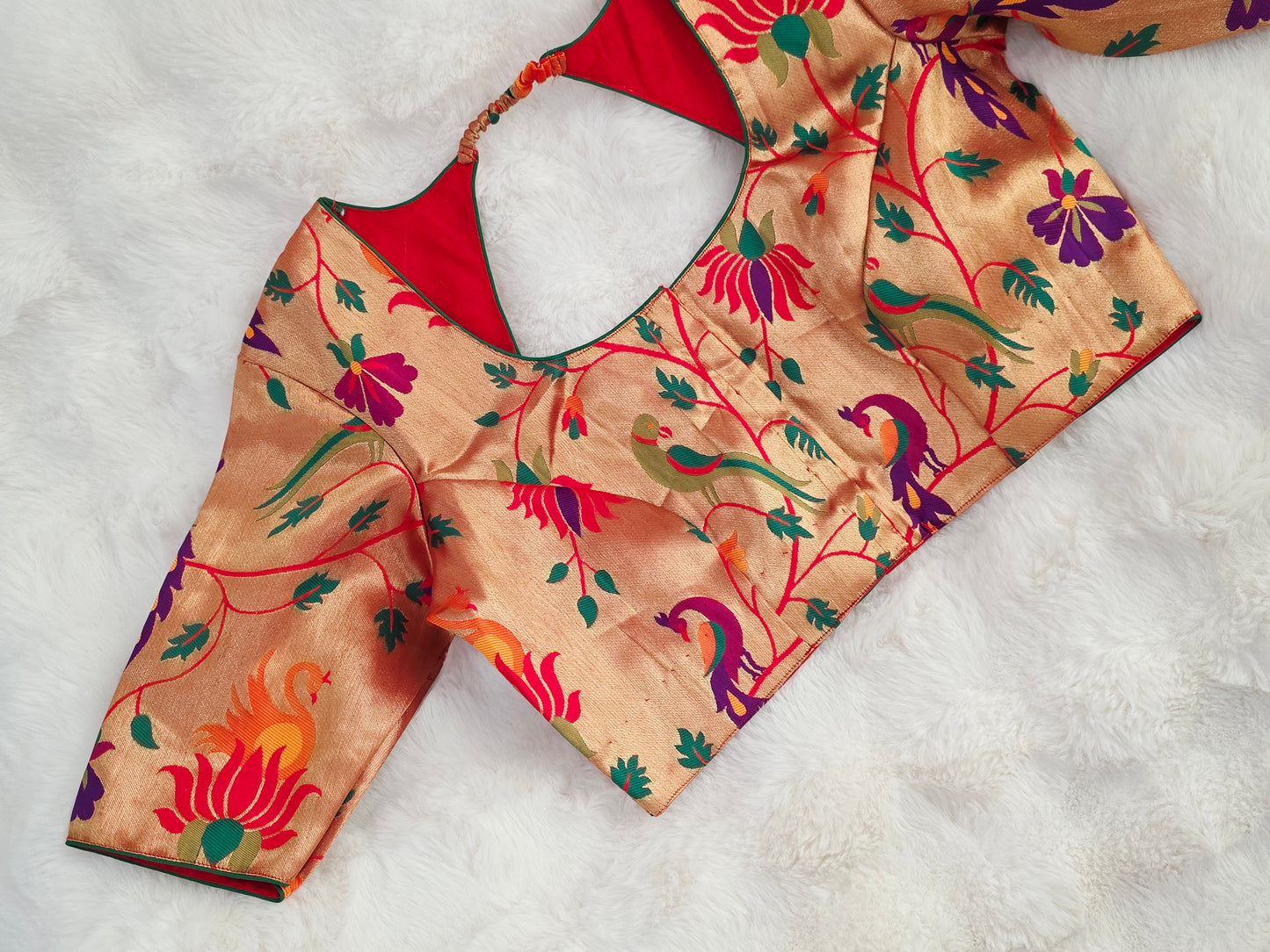 Royal Red Paithani Garden Semi Benarasi Stitched Blouse