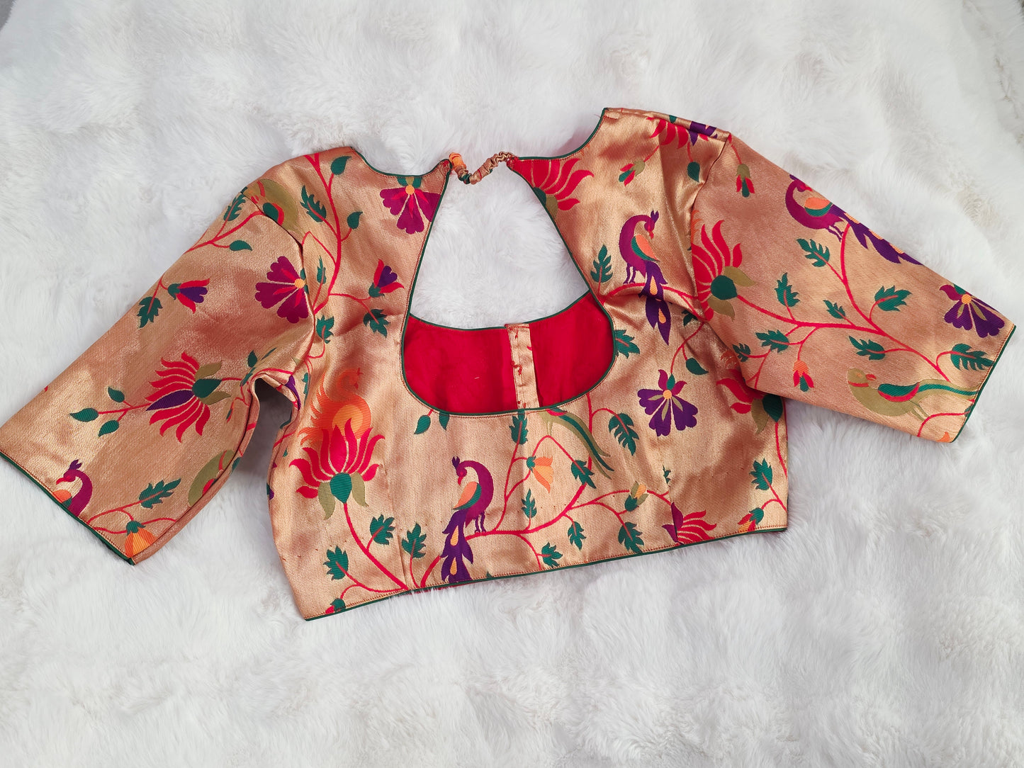 Royal Red Paithani Garden Semi Benarasi Stitched Blouse