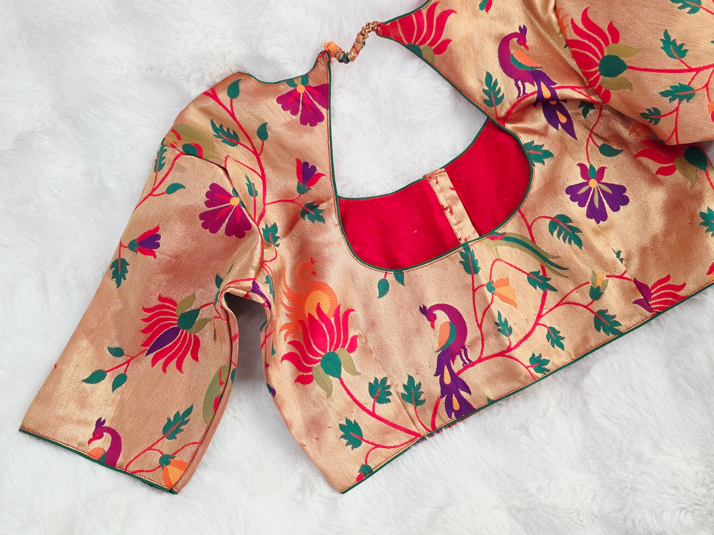 Royal Red Paithani Garden Semi Benarasi Stitched Blouse