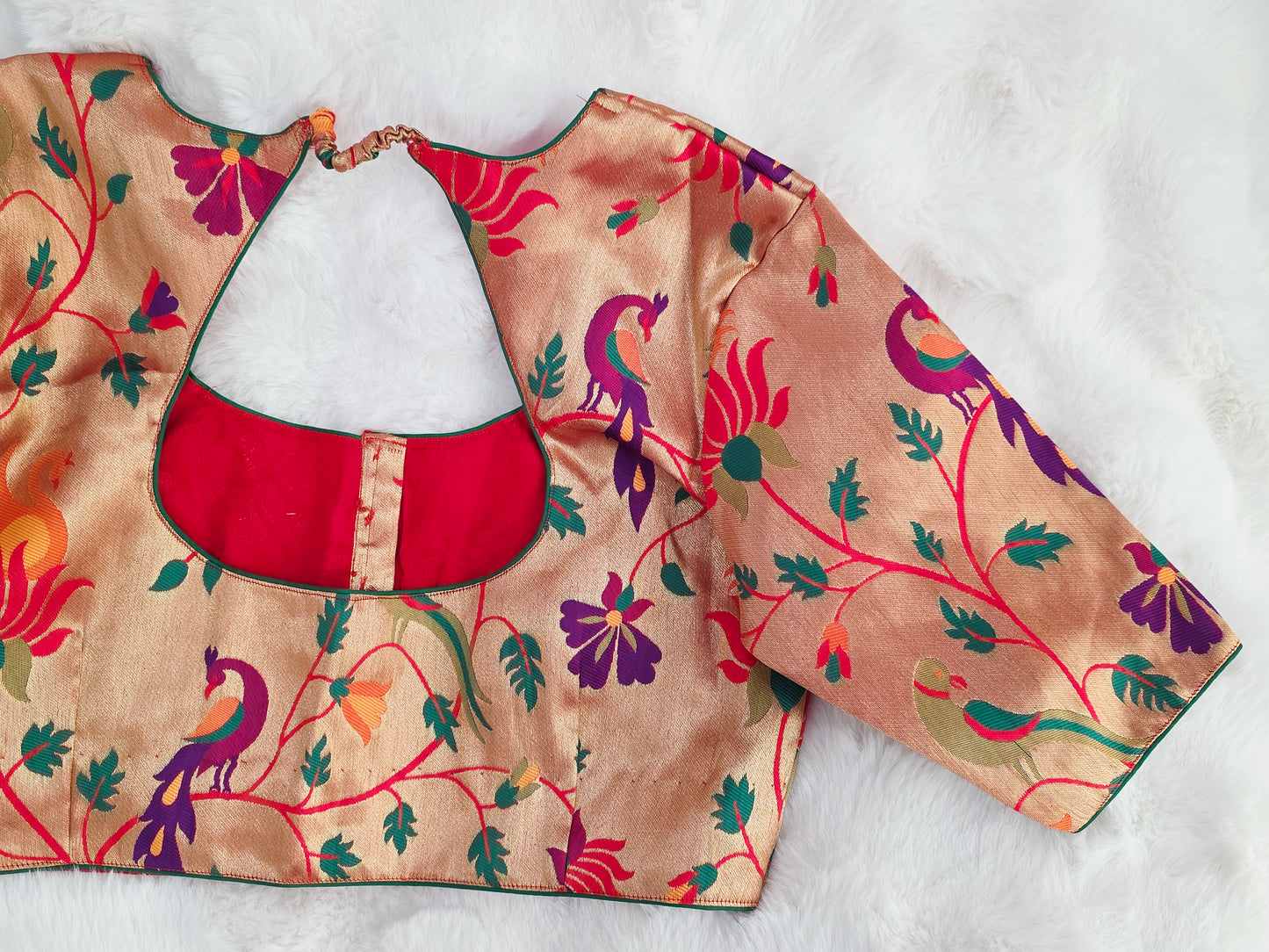 Royal Red Paithani Garden Semi Benarasi Stitched Blouse