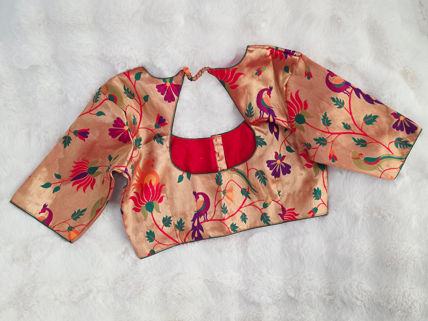 Royal Red Paithani Garden Semi Benarasi Stitched Blouse