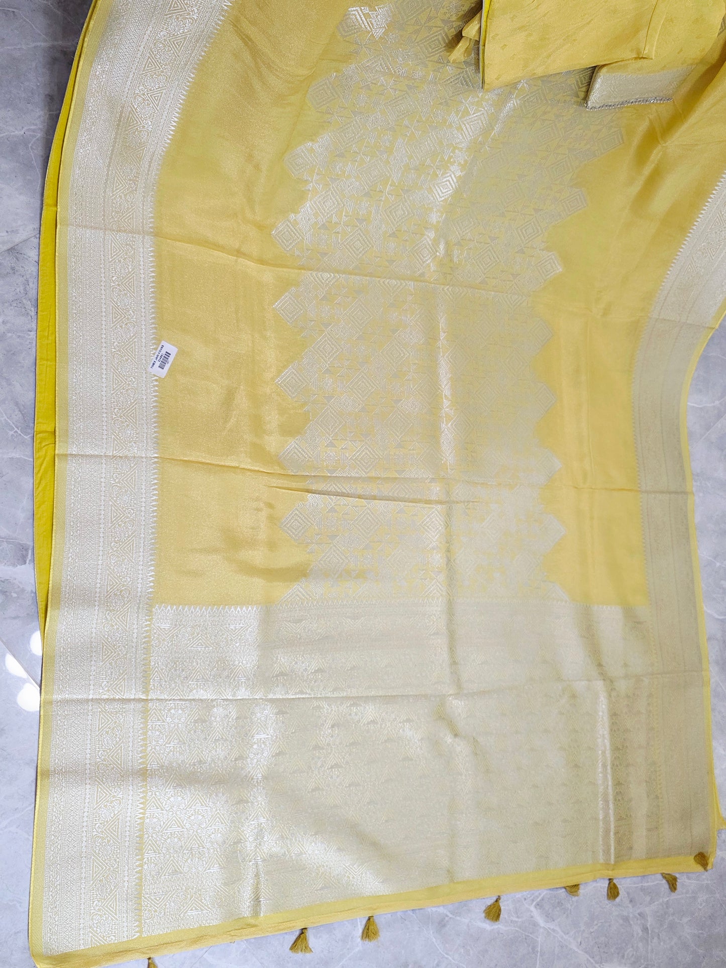 Butter Yellow Geometry Soft Tissue Saree with Stitched Blouse