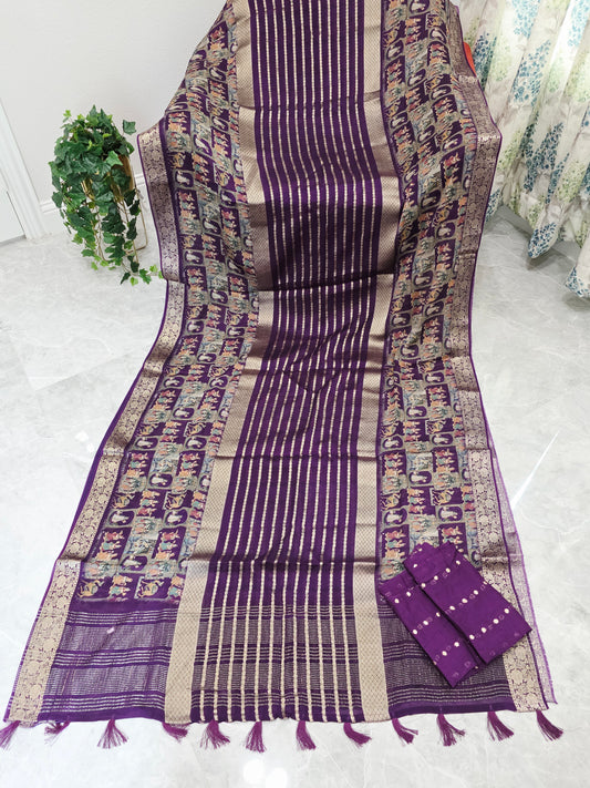 Royal Plum Purple Designer Georgette Crepe Silk Saree with Unstitched Blouse