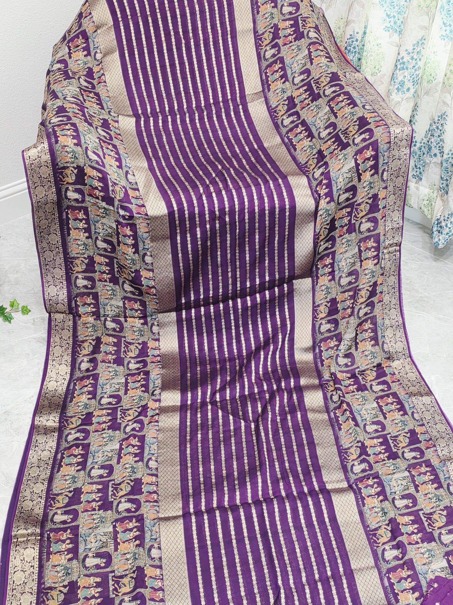 Royal Plum Purple Designer Georgette Crepe Silk Saree with Unstitched Blouse