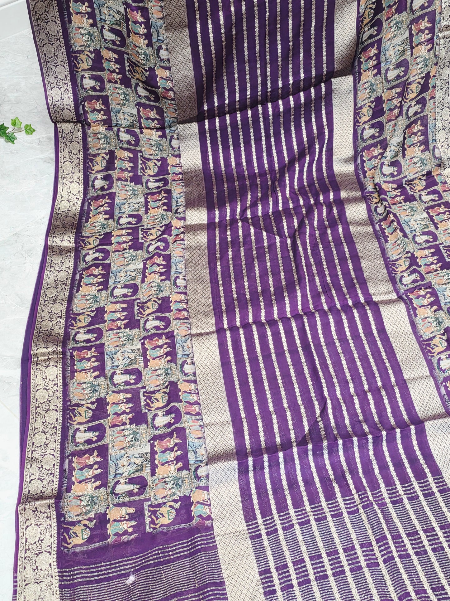 Royal Plum Purple Designer Georgette Crepe Silk Saree with Unstitched Blouse