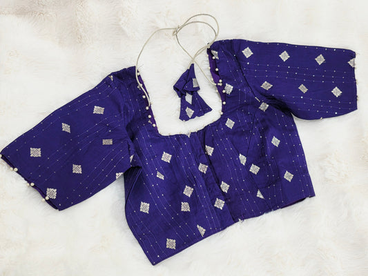 Royal Indigo Purple Munga Benarasi Silk Designer Blouse
