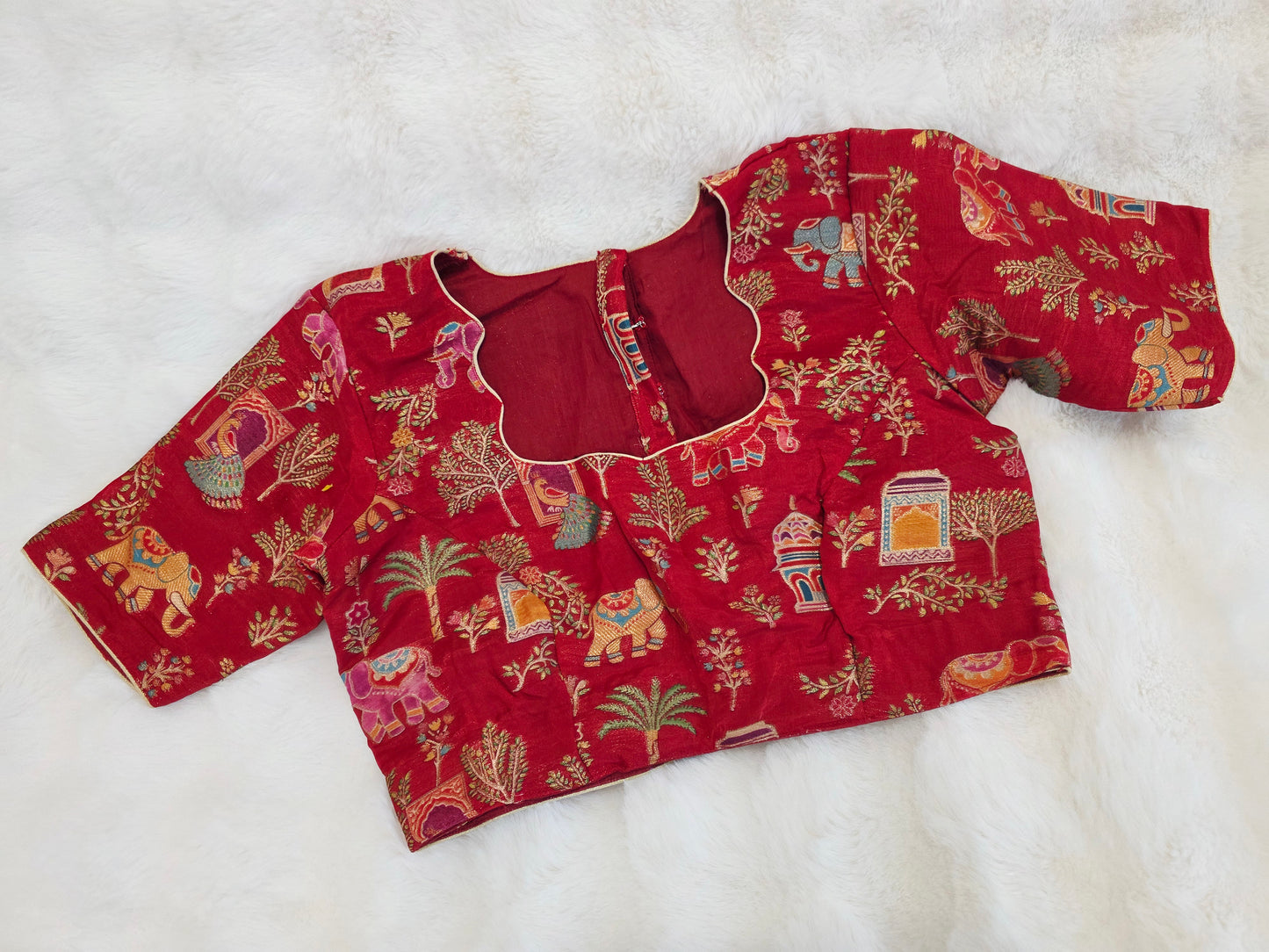 Ruby Red Designer Benarasi Silk Cotton Woven Pattern Blouse