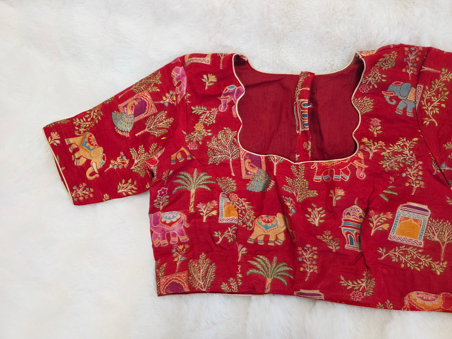 Ruby Red Designer Benarasi Silk Cotton Woven Pattern Blouse