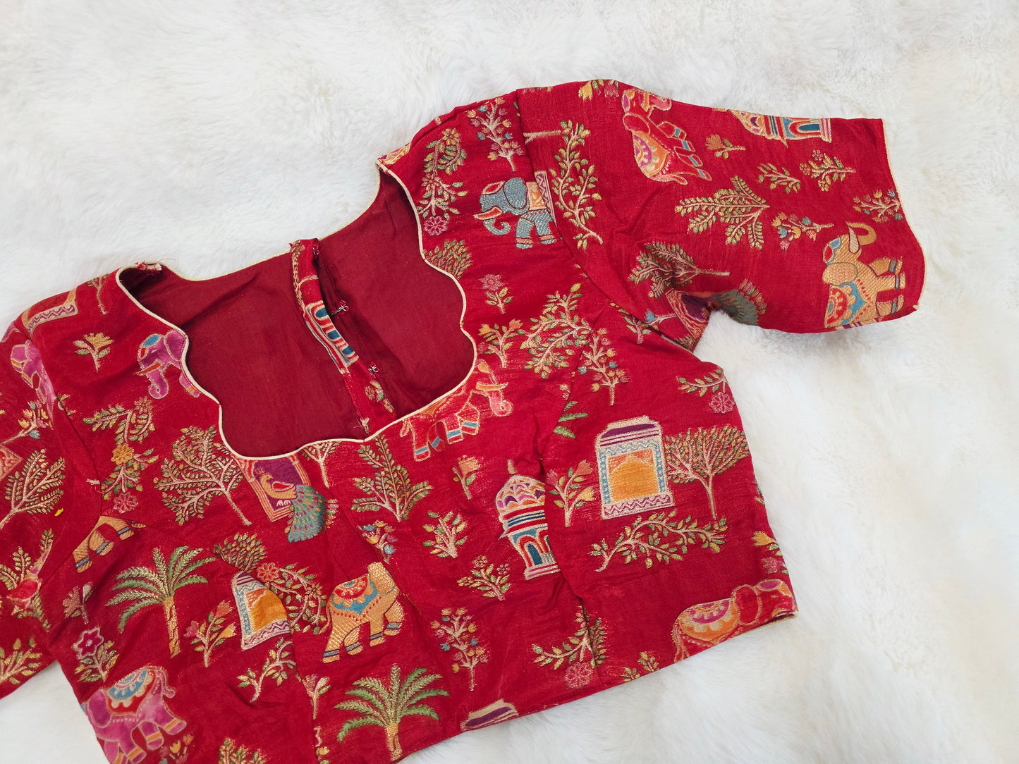 Ruby Red Designer Benarasi Silk Cotton Woven Pattern Blouse