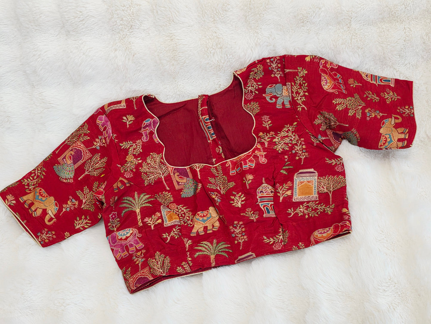 Ruby Red Designer Benarasi Silk Cotton Woven Pattern Blouse