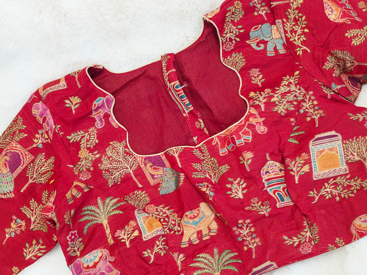 Ruby Red Designer Benarasi Silk Cotton Woven Pattern Blouse
